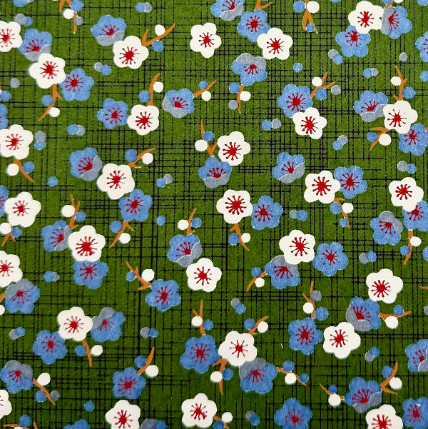 Japanese Yuzen Washi Paper - Plum Blossoms - Matcha Green - Y1308