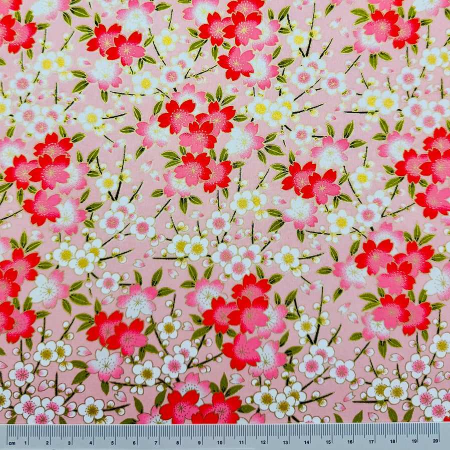 Japanese Yuzen Washi Paper - Cherry & Plum blossoms - Pink - Y1315