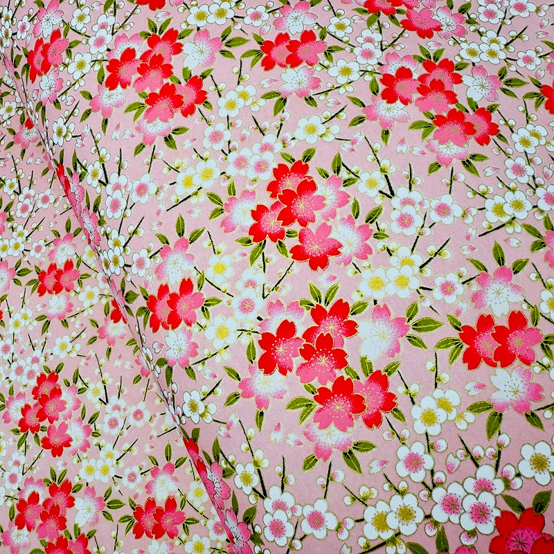 Japanese Yuzen Washi Paper - Cherry & Plum blossoms - Pink - Y1315