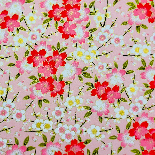 Japanese Yuzen Washi Paper - Cherry & Plum blossoms - Pink - Y1315