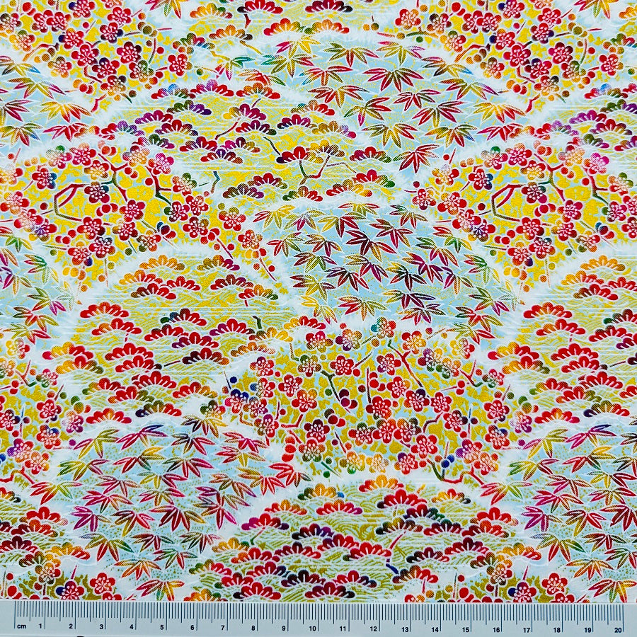 Japanese Yuzen Washi Paper - Pine, Bamboo ＆Plum blossoms - Light Blue - Y1316