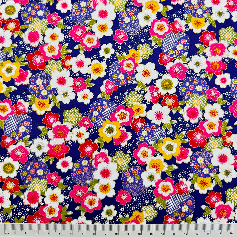 Japanese Yuzen Washi Paper - Vibrant Flowers- Purple - Y1319