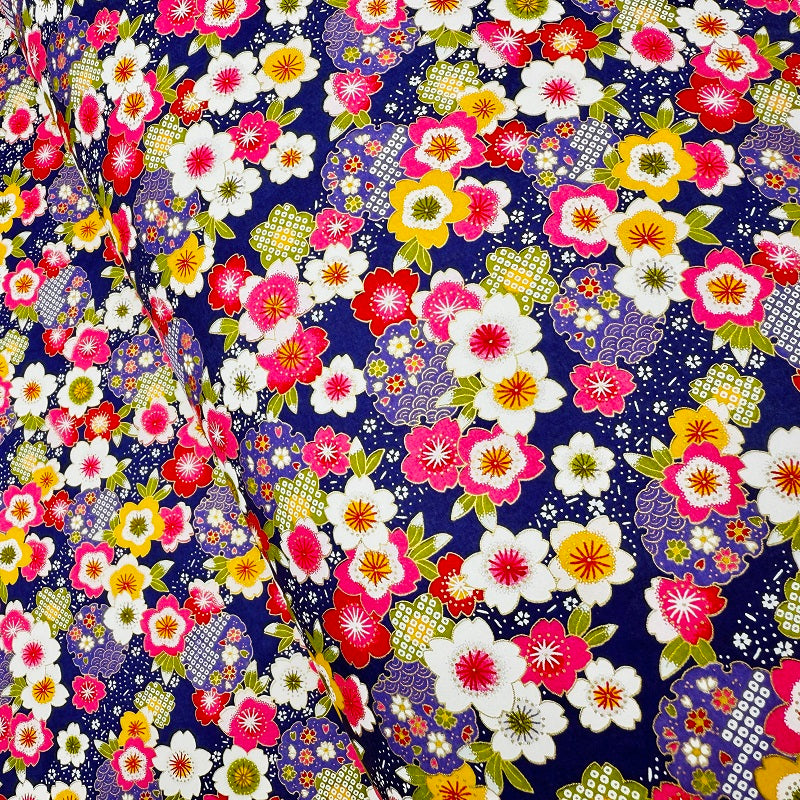 Japanese Yuzen Washi Paper - Vibrant Flowers- Purple - Y1319