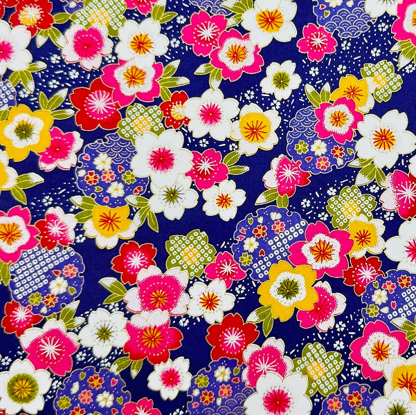 Japanese Yuzen Washi Paper - Vibrant Flowers- Purple - Y1319