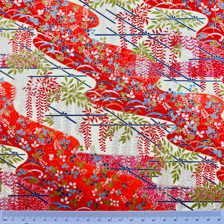 Japanese Yuzen Washi Paper - Wisteria trellis - Vermilion Red - Y1322