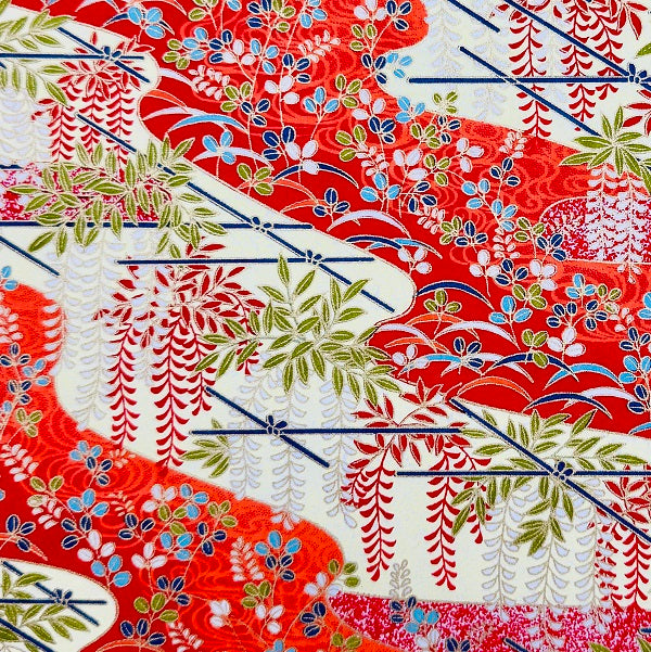 Japanese Yuzen Washi Paper - Wisteria trellis - Vermilion Red - Y1322