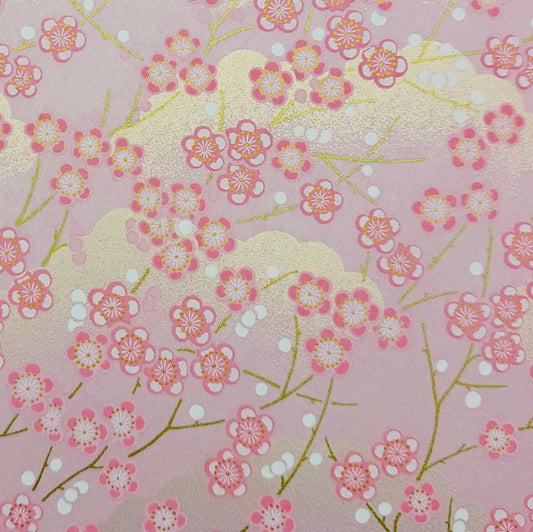 Japanese Yuzen Washi Paper - Plum blossoms - Pink - Y1323