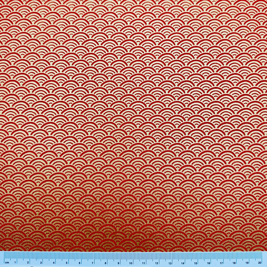 Japanese Yuzen Washi Paper - Seigaiha - Gold, Red - Y1328