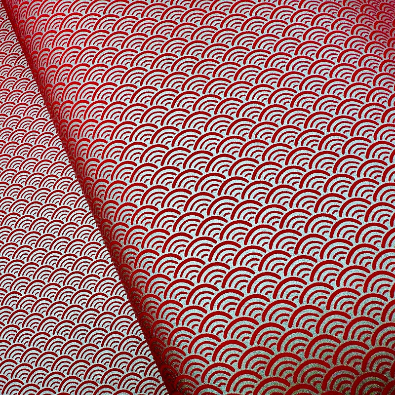 Japanese Yuzen Washi Paper - Seigaiha - Gold, Red - Y1328