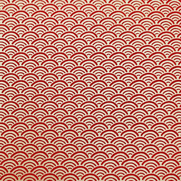 Japanese Yuzen Washi Paper - Seigaiha - Gold, Red - Y1328