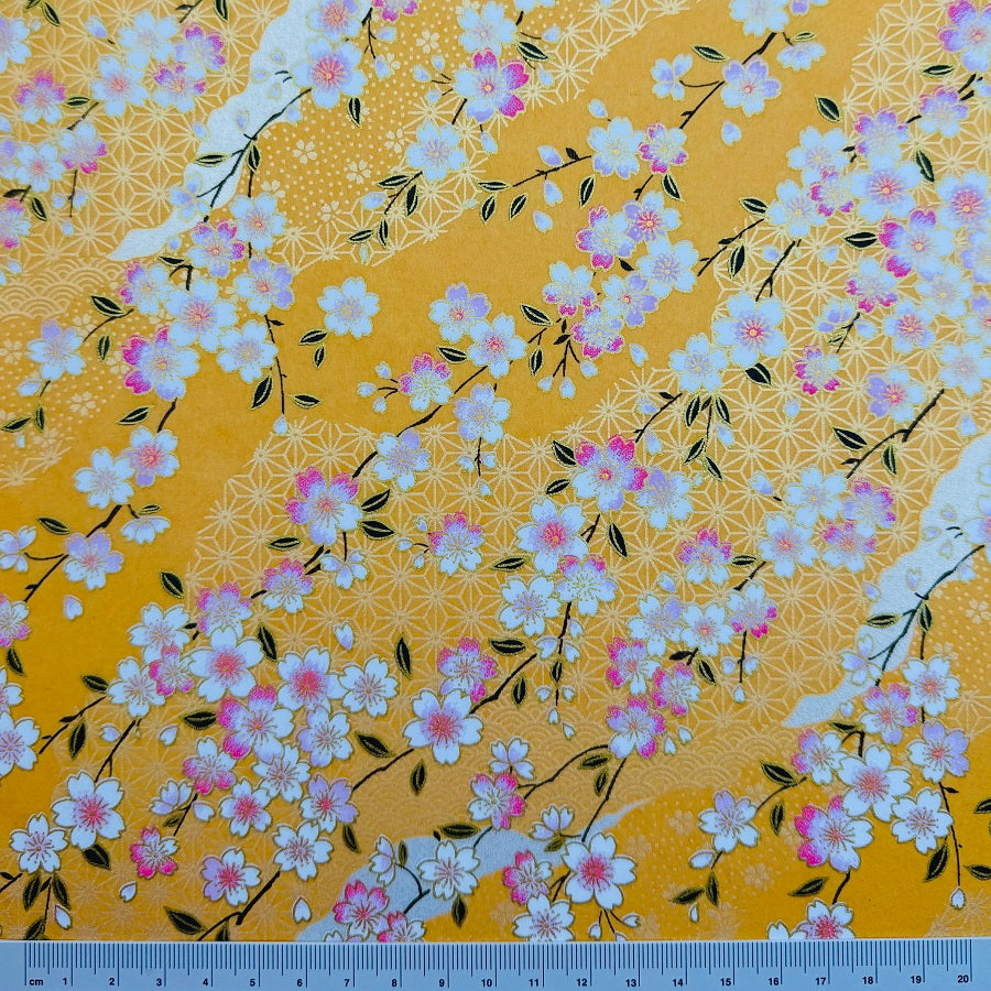Japanese Yuzen Washi Paper - Cherry blossoms - Light Orange - Y1332