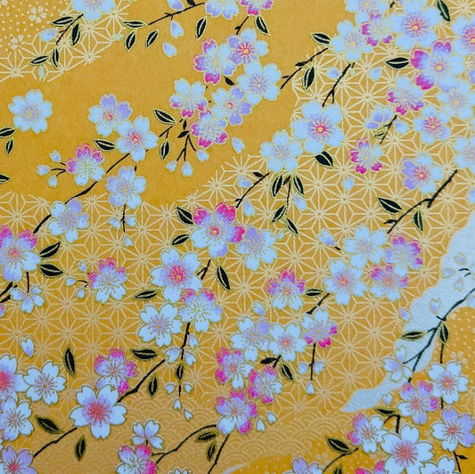 Japanese Yuzen Washi Paper - Cherry blossoms - Light Orange - Y1332