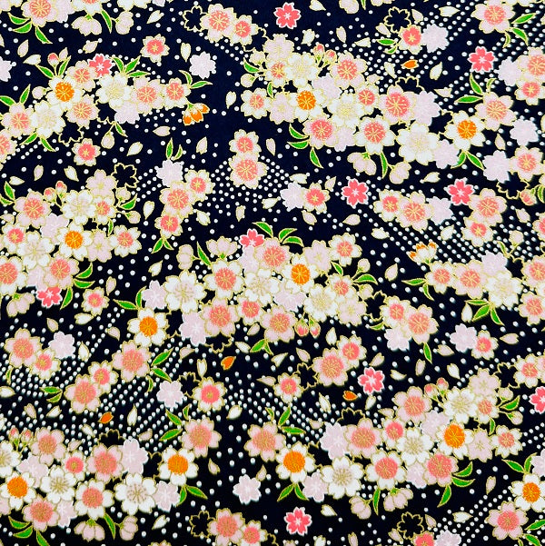 Japanese Yuzen Washi Paper - Cherry blossoms -Dark Blue - Y1335