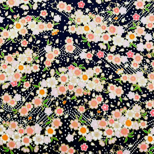 Japanese Yuzen Washi Paper - Cherry blossoms -Dark Blue - Y1335