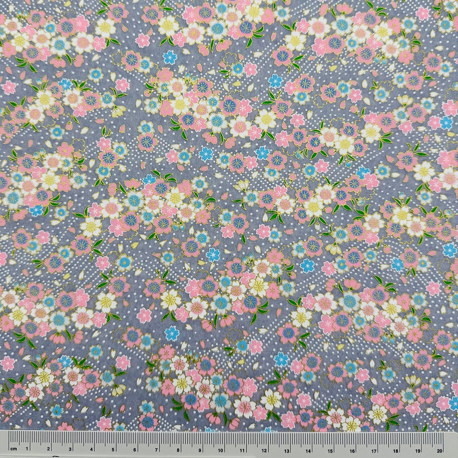 Japanese Yuzen Washi Paper - Cherry blossoms  - Light Grey - Y1353