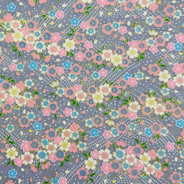 Japanese Yuzen Washi Paper - Cherry blossoms  - Light Grey - Y1353