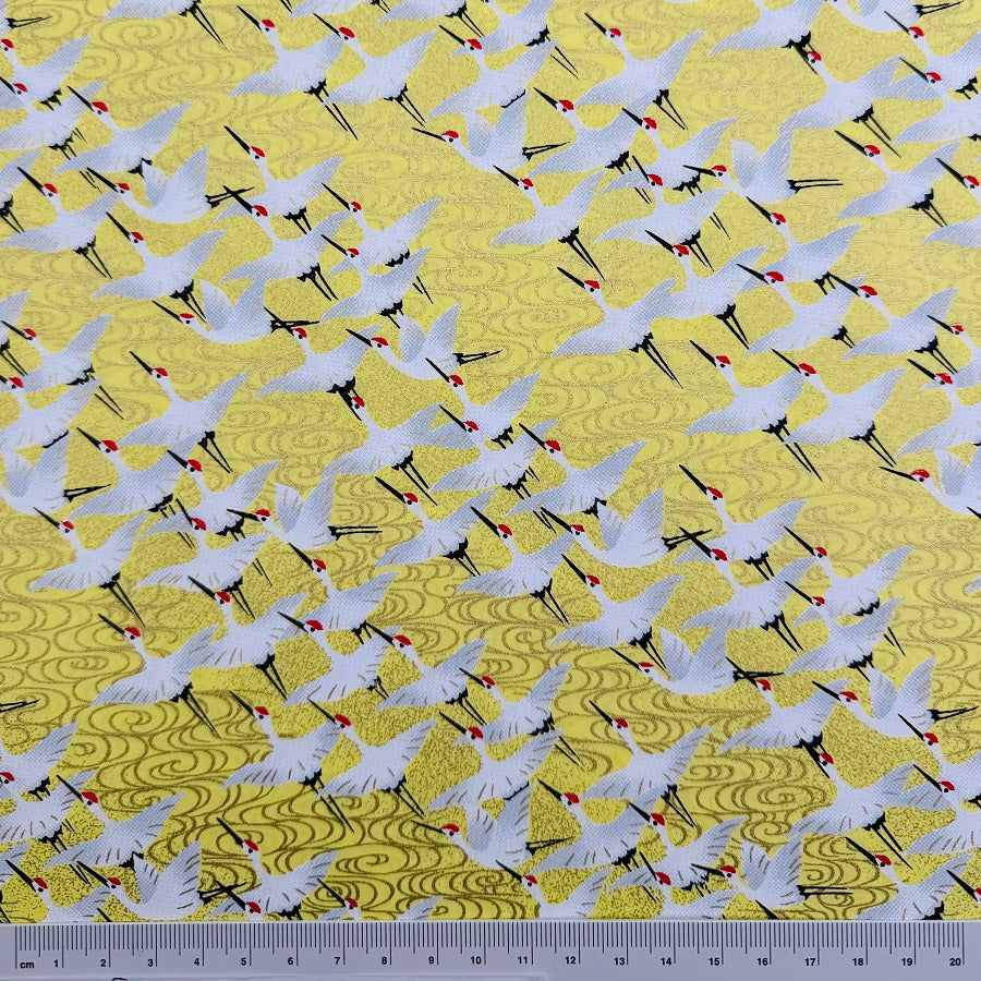 Japanese Yuzen Washi Paper - Cranes  - Cream Yellow - Y1354