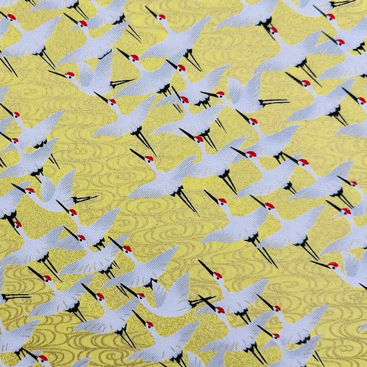 Japanese Yuzen Washi Paper - Cranes  - Cream Yellow - Y1354