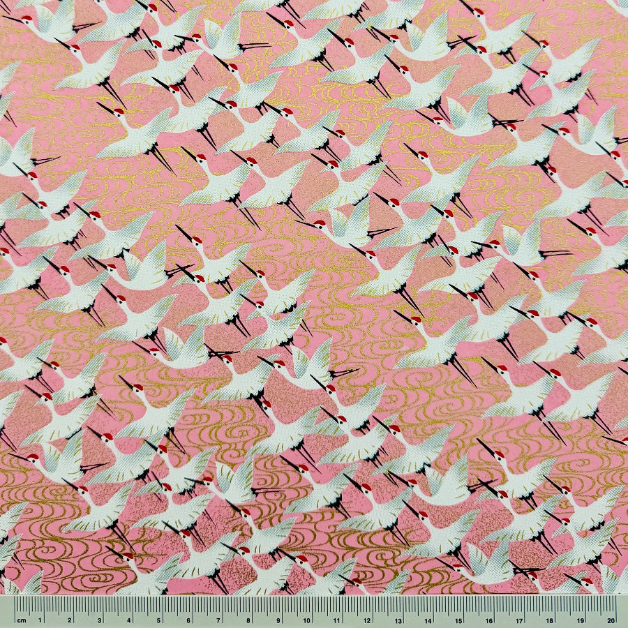 Japanese Yuzen Washi Paper - Cranes - Pink - Y1360