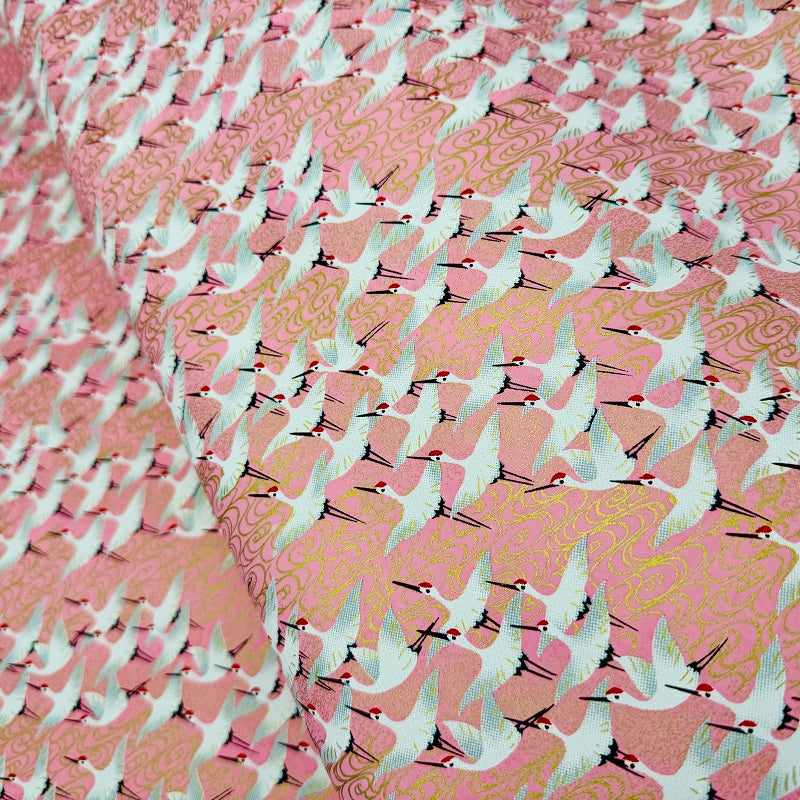 Japanese Yuzen Washi Paper - Cranes - Pink - Y1360