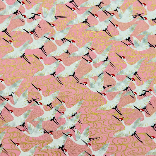 Japanese Yuzen Washi Paper - Cranes - Pink - Y1360