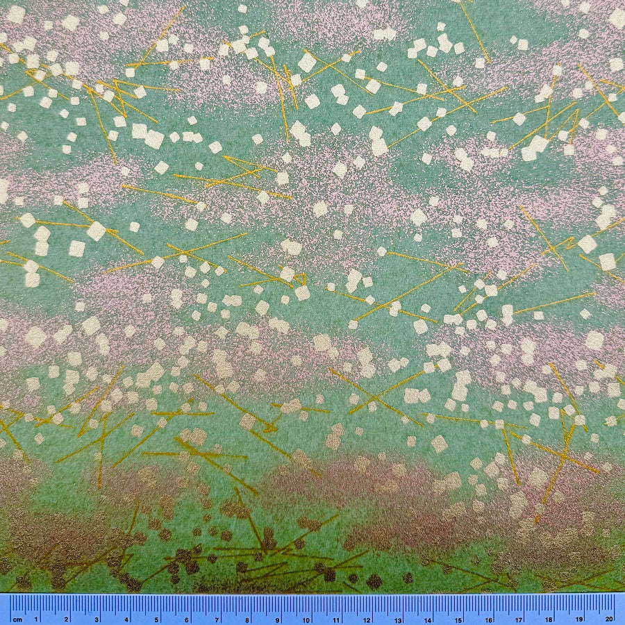 Japanese Yuzen Washi Paper - Gold leaf sprinkles - Matcha Green - Y1363