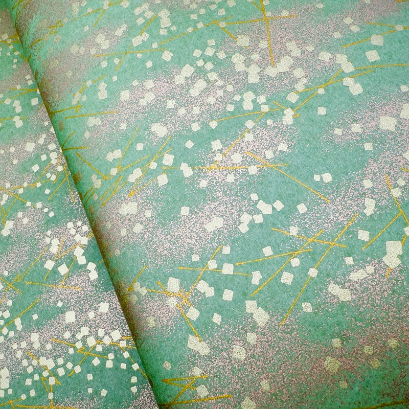 Japanese Yuzen Washi Paper - Gold leaf sprinkles - Matcha Green - Y1363