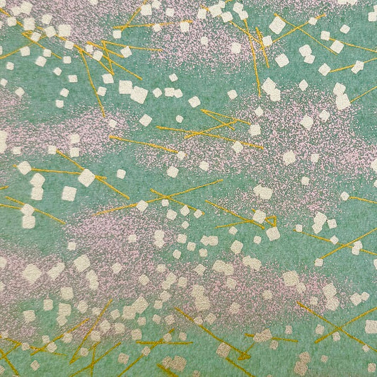 Japanese Yuzen Washi Paper - Gold leaf sprinkles - Matcha Green - Y1363