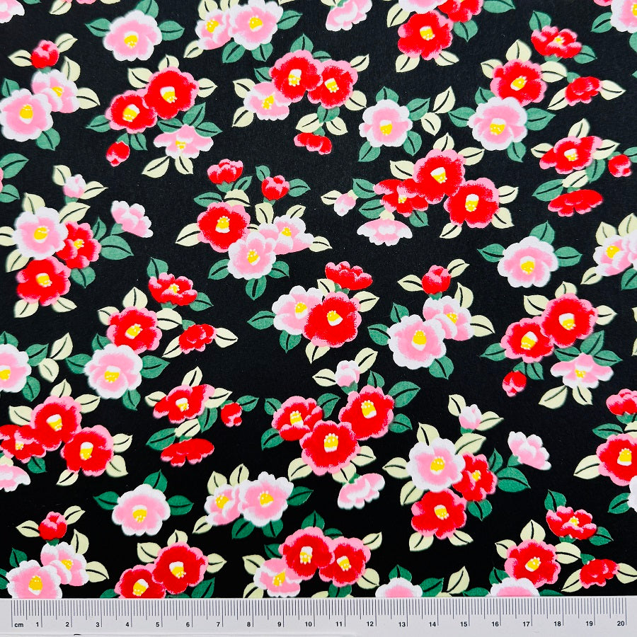 Japanese Yuzen Washi Paper - Camellia - Red, Pink, Black - Y1365