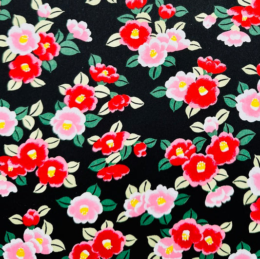 Japanese Yuzen Washi Paper - Camellia - Red, Pink, Black - Y1365