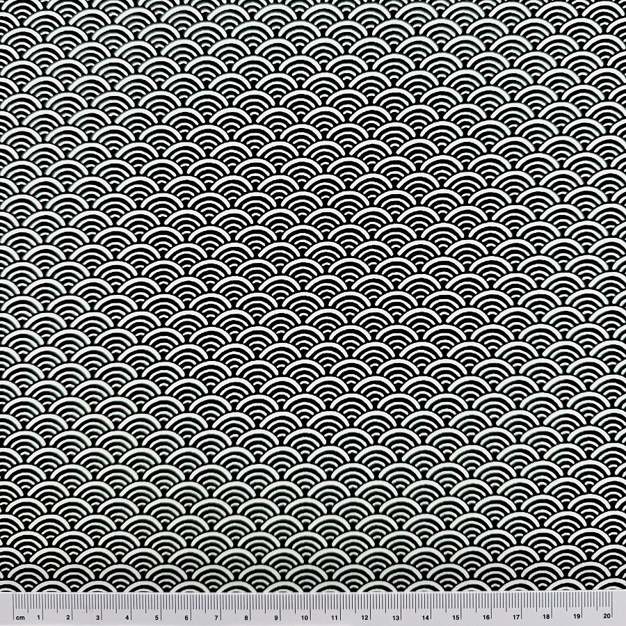 Japanese Yuzen Washi Paper - Seigaiha wave - Black, White - Y1366