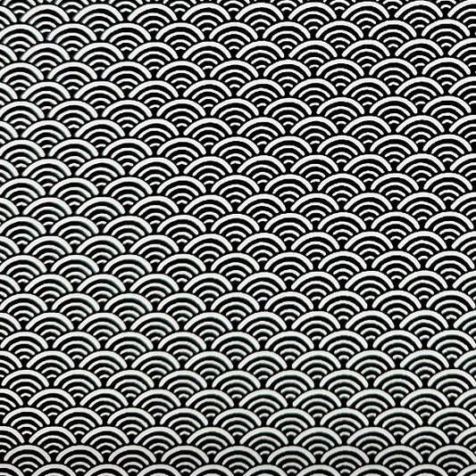Japanese Yuzen Washi Paper - Seigaiha wave - Black, White - Y1366