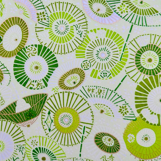 Japanese Yuzen Washi Paper - Umbrella - Green - Y1370