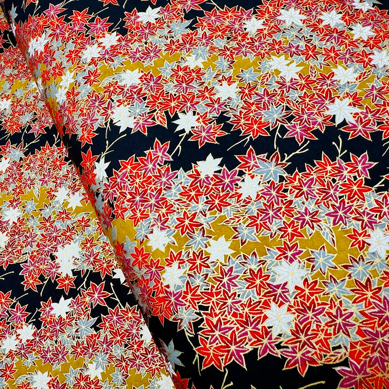 Japanese Yuzen Washi Paper - Maple Leaves - Red/Black - Y1372