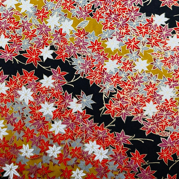 Japanese Yuzen Washi Paper - Maple Leaves - Red/Black - Y1372