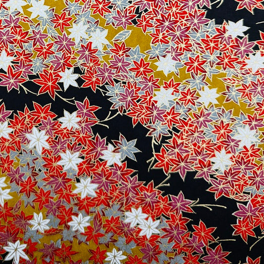 Japanese Yuzen Washi Paper - Maple Leaves - Red/Black - Y1372