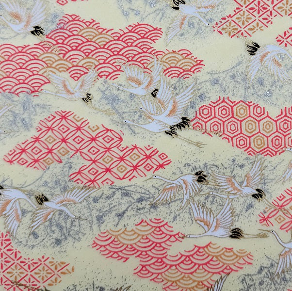 Japanese Yuzen Washi Paper - Flying Cranes - Cream - Y1373