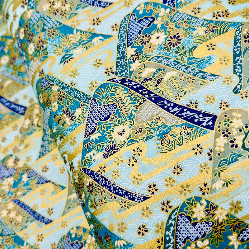 Japanese Yuzen Washi Paper - Flowering Mountains - Blue - Y1374