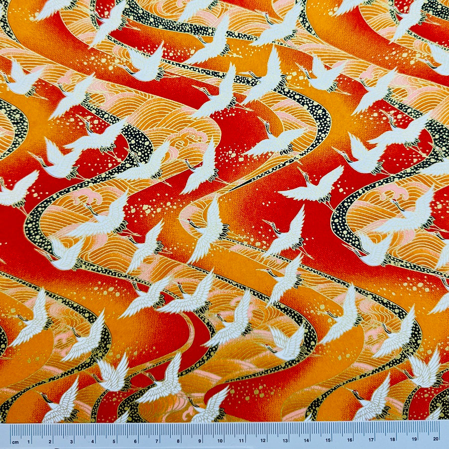 Japanese Yuzen Washi Paper - Cranes - Orange - Y1377