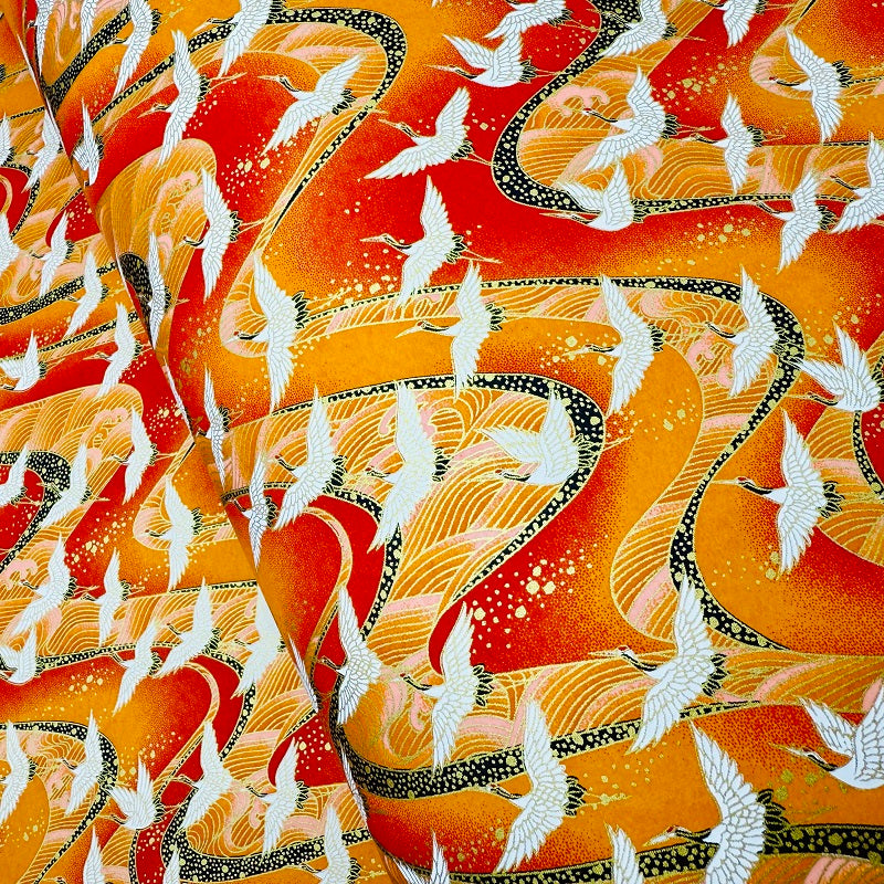 Japanese Yuzen Washi Paper - Cranes - Orange - Y1377