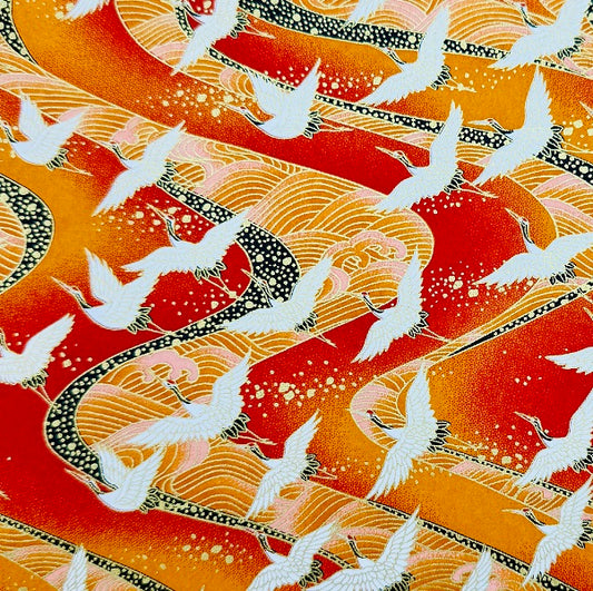 Japanese Yuzen Washi Paper - Cranes - Orange - Y1377
