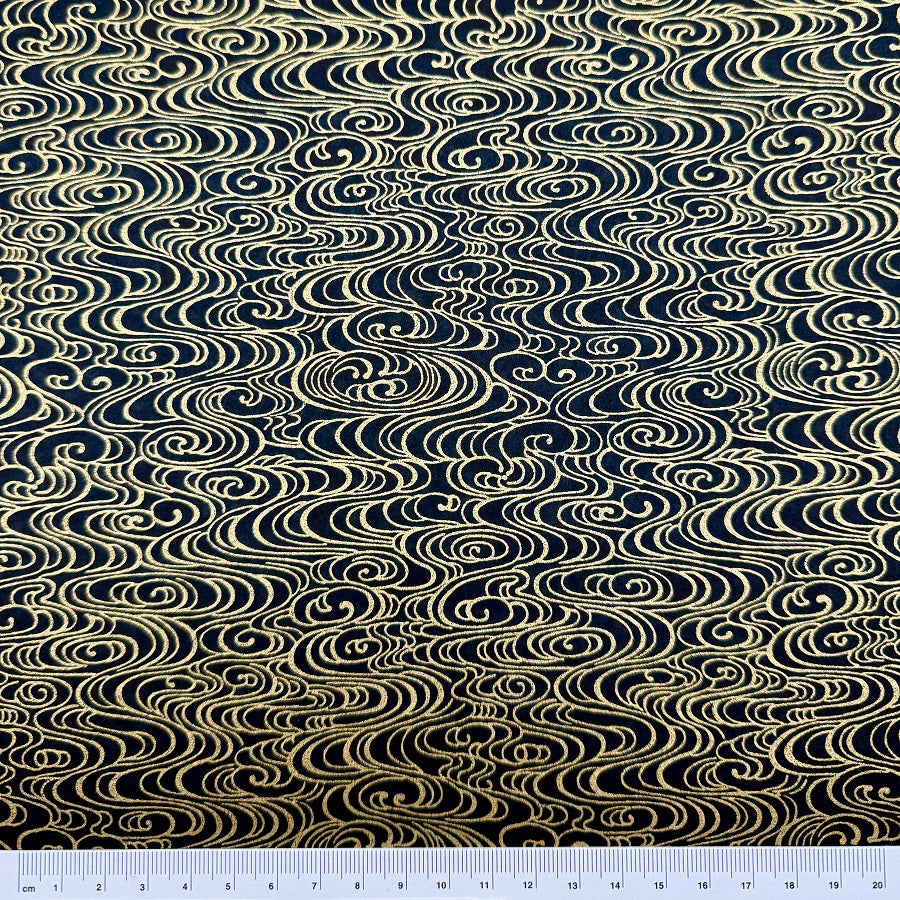 Japanese Yuzen Washi Paper - Water Stream - Gold, Black - Y1379