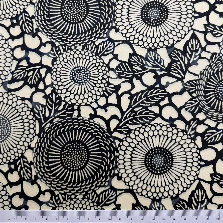 Japanese Yuzen Washi Paper - Bold Floral- Black, Grey -  Y1385