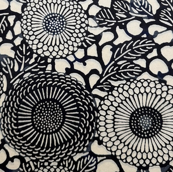 Japanese Yuzen Washi Paper - Bold Floral- Black, Grey -  Y1385