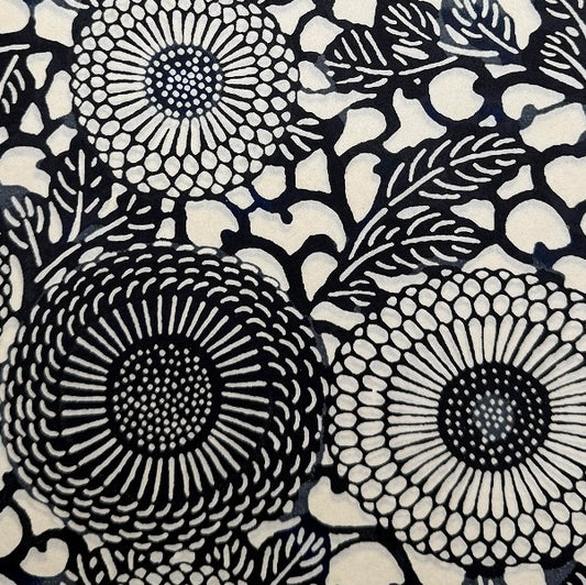 Japanese Yuzen Washi Paper - Bold Floral- Black, Grey -  Y1385