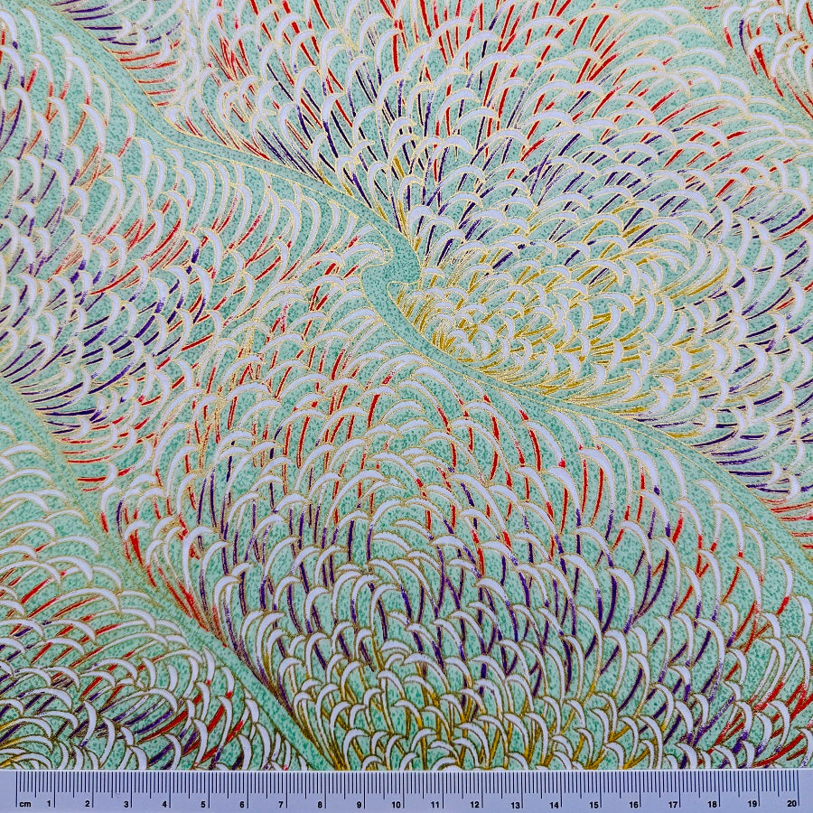 Japanese Yuzen Washi Paper - Chrysanthemum petals - Mint Green - Y1388