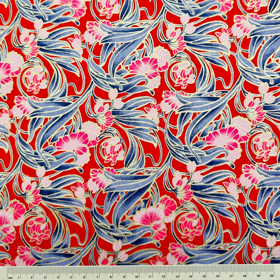Japanese Yuzen Washi Paper - Art Nouveau Orchid - Red - Y1390