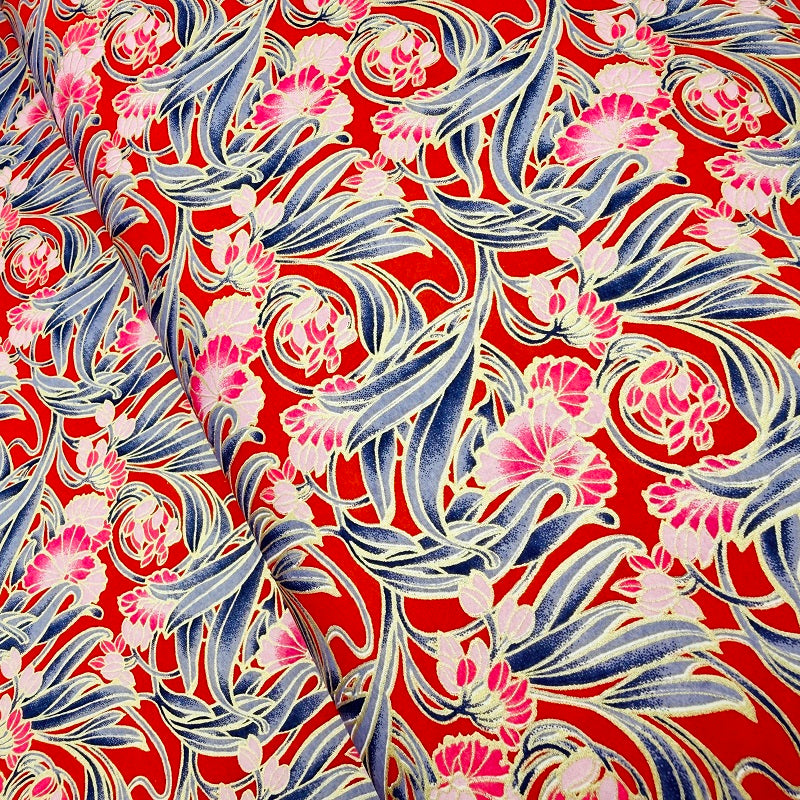 Japanese Yuzen Washi Paper - Art Nouveau Orchid - Red - Y1390