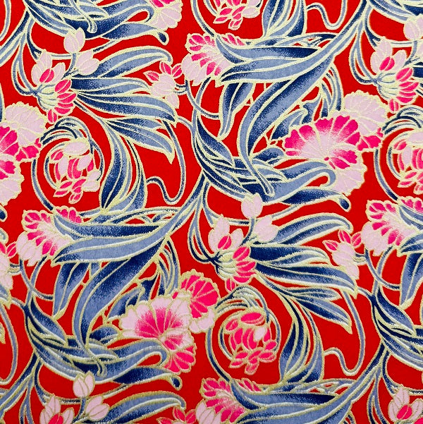 Japanese Yuzen Washi Paper - Art Nouveau Orchid - Red - Y1390