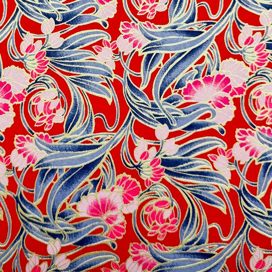 Japanese Yuzen Washi Paper - Art Nouveau Orchid - Red - Y1390